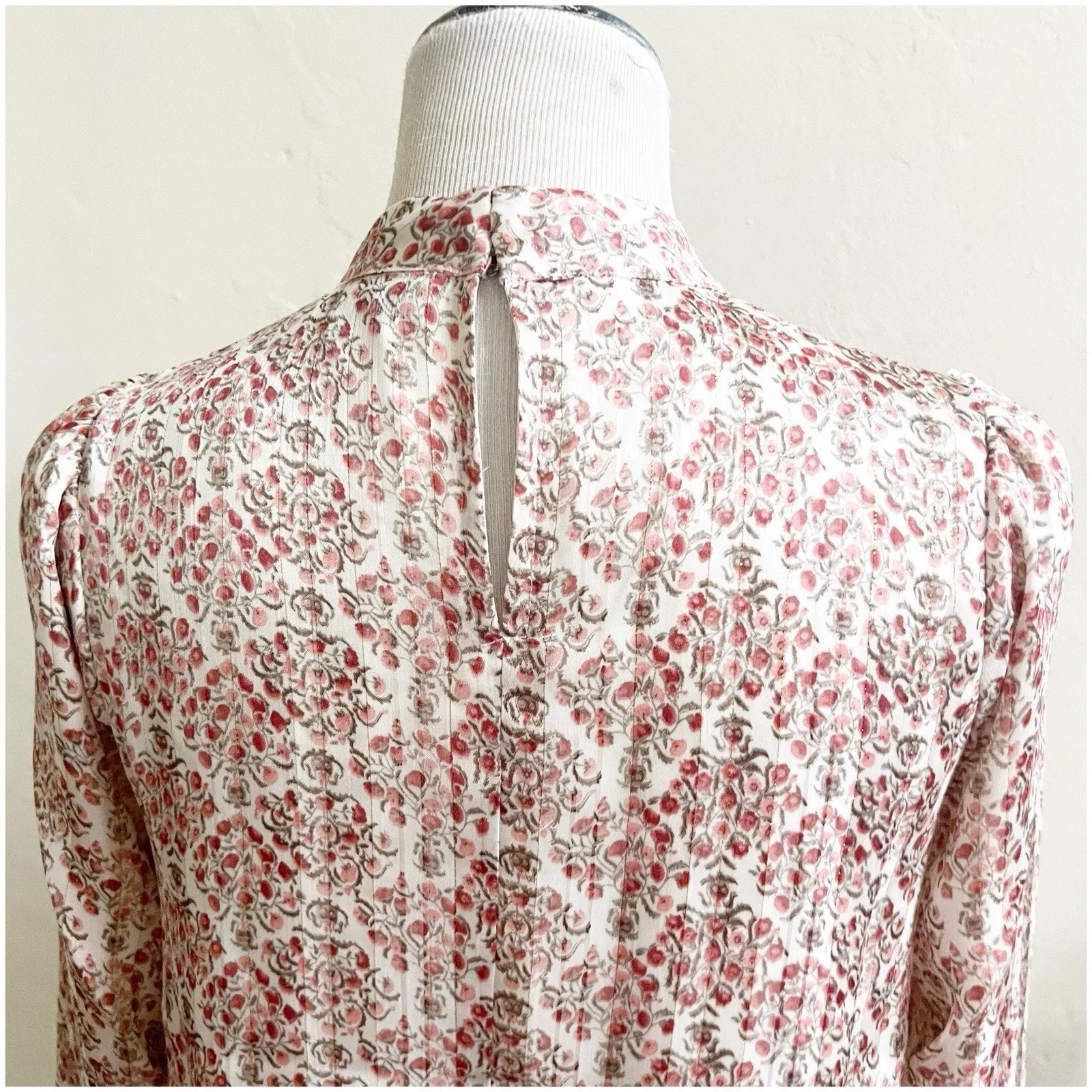 Greylin High Neck Crochet Yoke Cottage Core Peasant Blouse NWT Size XS Pink - Image 13