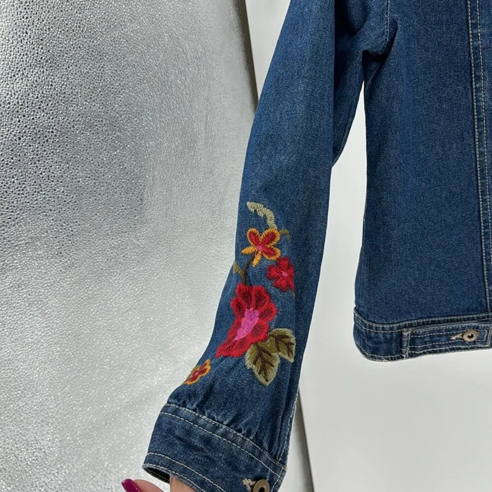 Life Style late 90s embroidered denim jacket granola girl semi cropped size M Size M - Image 6