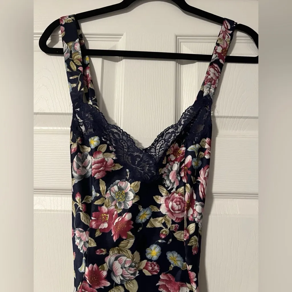 Vintage 70s 80s Vanity Fair Blue Floral Lace Teddy Mini Slip Dress Lingerie USA - Image 4