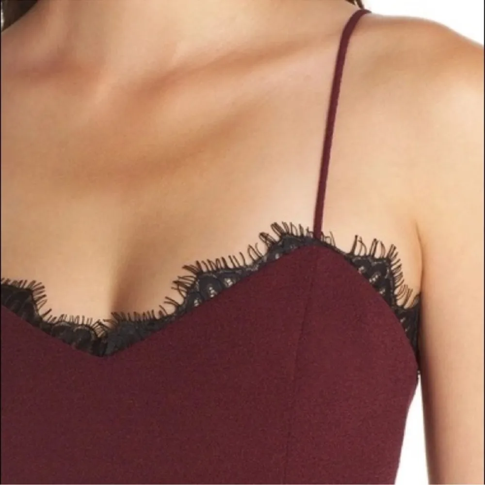 Wayf The Mia Lace Trim Front Slit Gown In Cabernet red burgundy black size XS - Image 6
