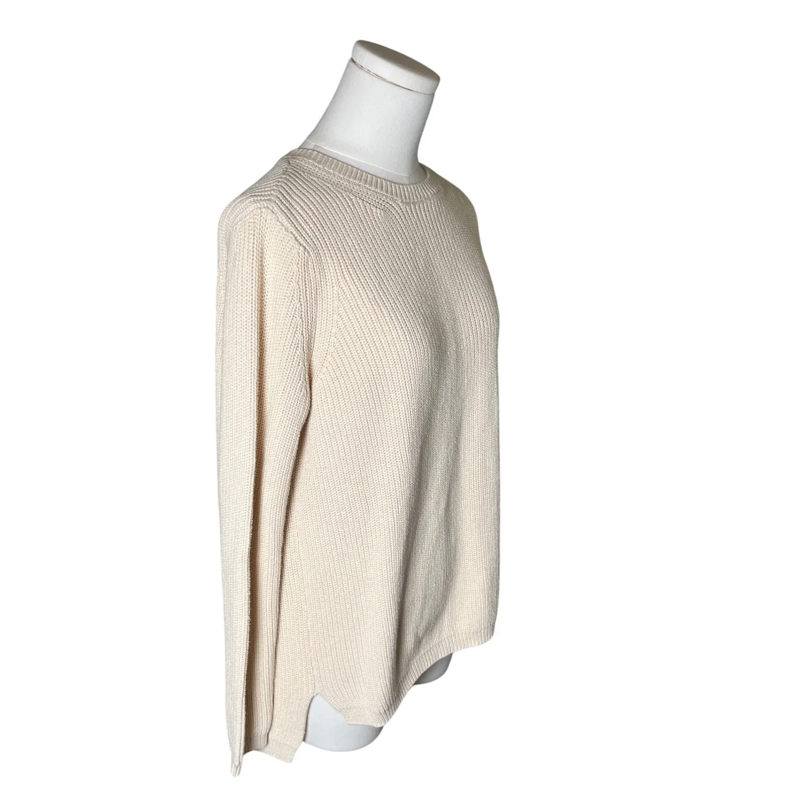 Minimalist Ribbed Cotton‎ Sweater Cream Knit 525 America Women XS - Image 2