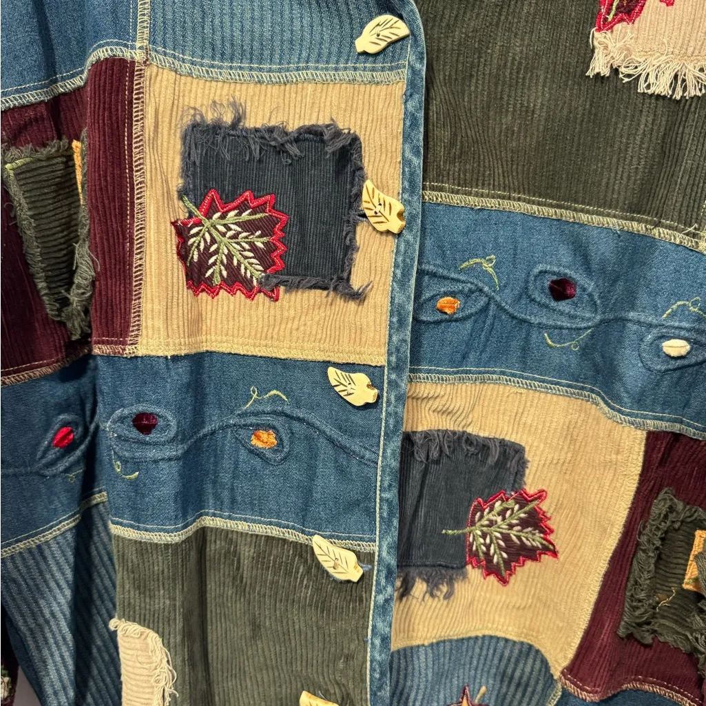 Sara‎ Studio Women fall vintage patchwork button up denim long sleeve Blue Size 1X - Image 2