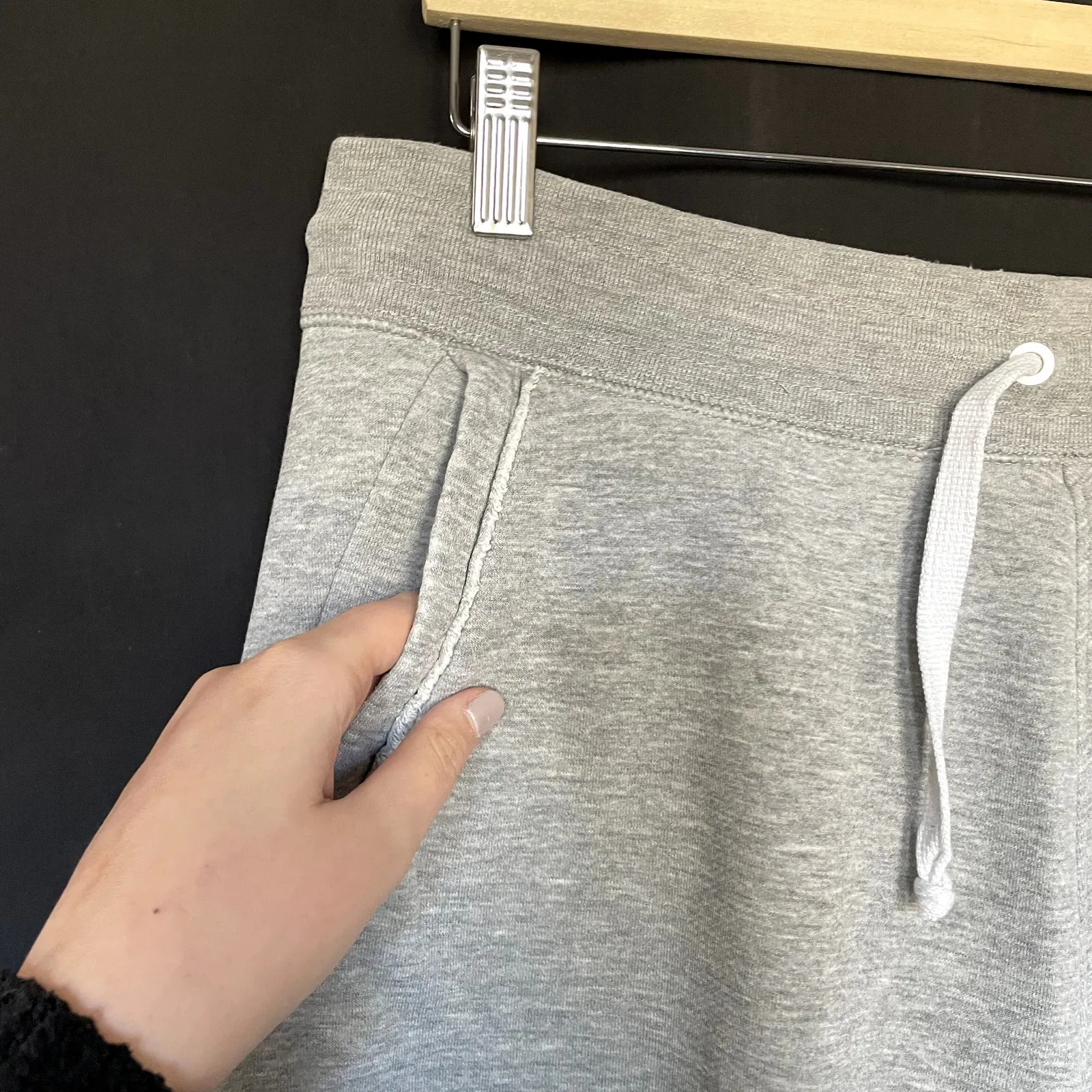 Nike cutoff fleece shorts gray drawstring waist pockets women's L cotton blend - Image 3