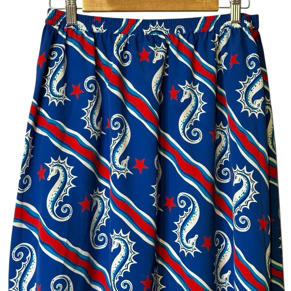 Bob Mackie Wearable Art‎ Nautical Maxi Skirt Seahorse Artsy Whimsy Patriotic - Image 5