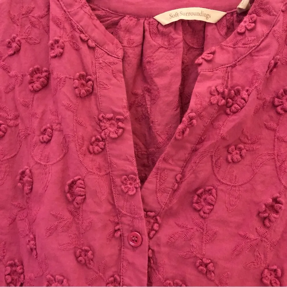 Soft Surroundings Floral Appliqué Button Front Blouse Pink Fuchsia Small‎ - Image 4