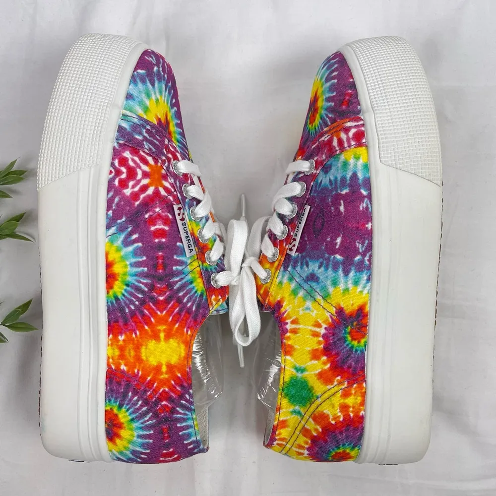 Superga Canvas Sneakers Rainbow Tie Dye Platform 2790 Size 39.5 - US 9 Like New - Image 2