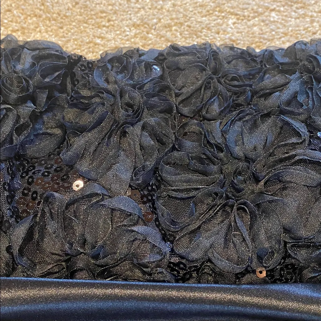 Speechless Strapless 3D Floral Top Pleated Maxi Dress Black Gown Size 11 - Image 4