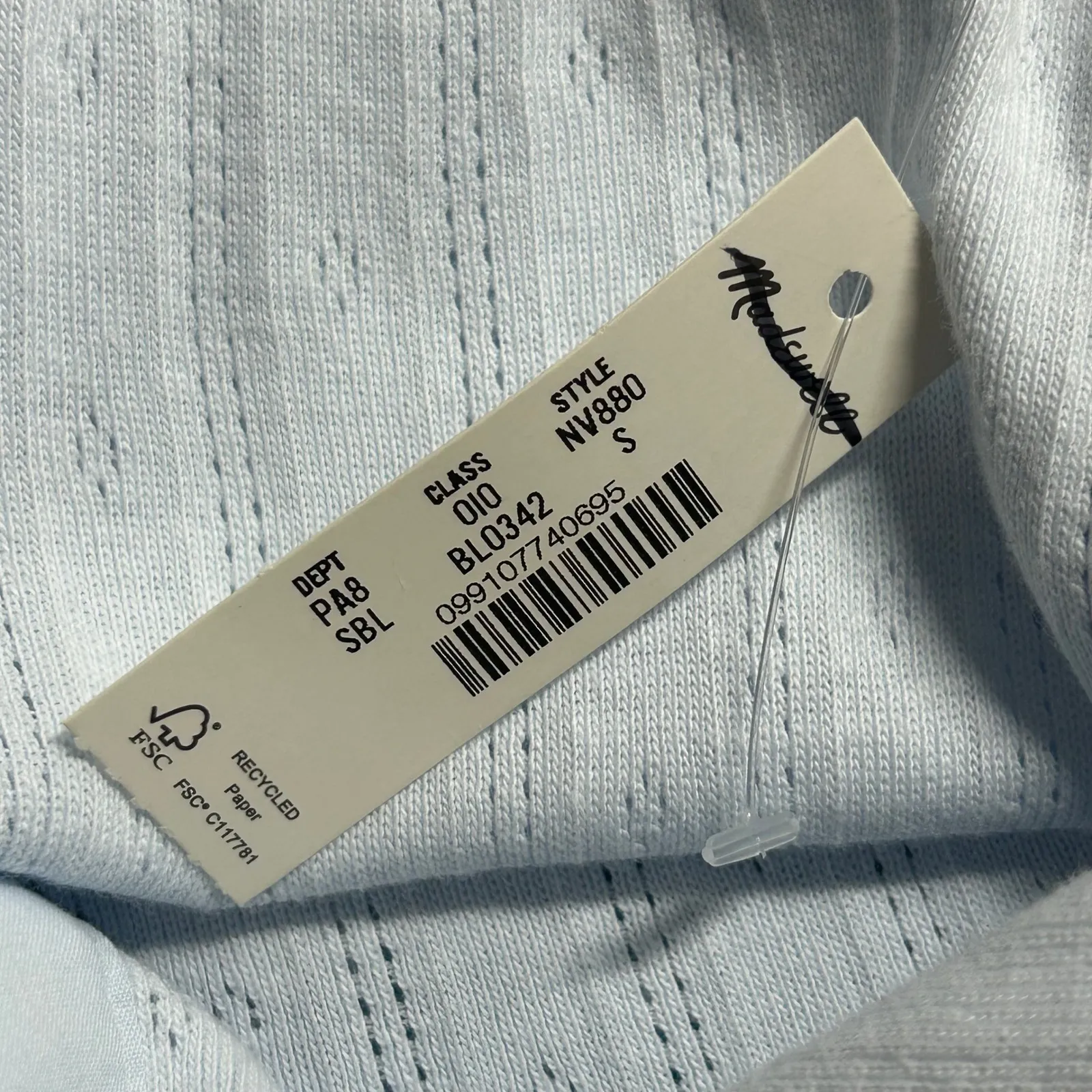 Madewell Ribbed Eyelet Polo Shirt Baby Blue Long Sleeve Button Up Cotton Size S - Image 7