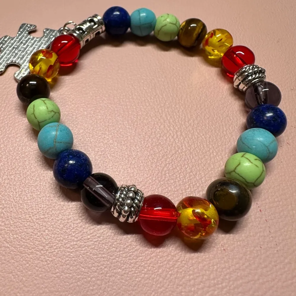 Colorful Puzzle Charm Autism Support Bracelet Red - Image 3