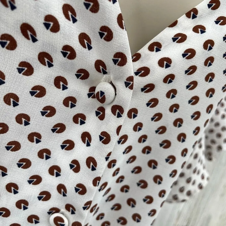 Art Love Paris Dress Medium White Brown Geometric Print Polyester Lightweight - Image 3