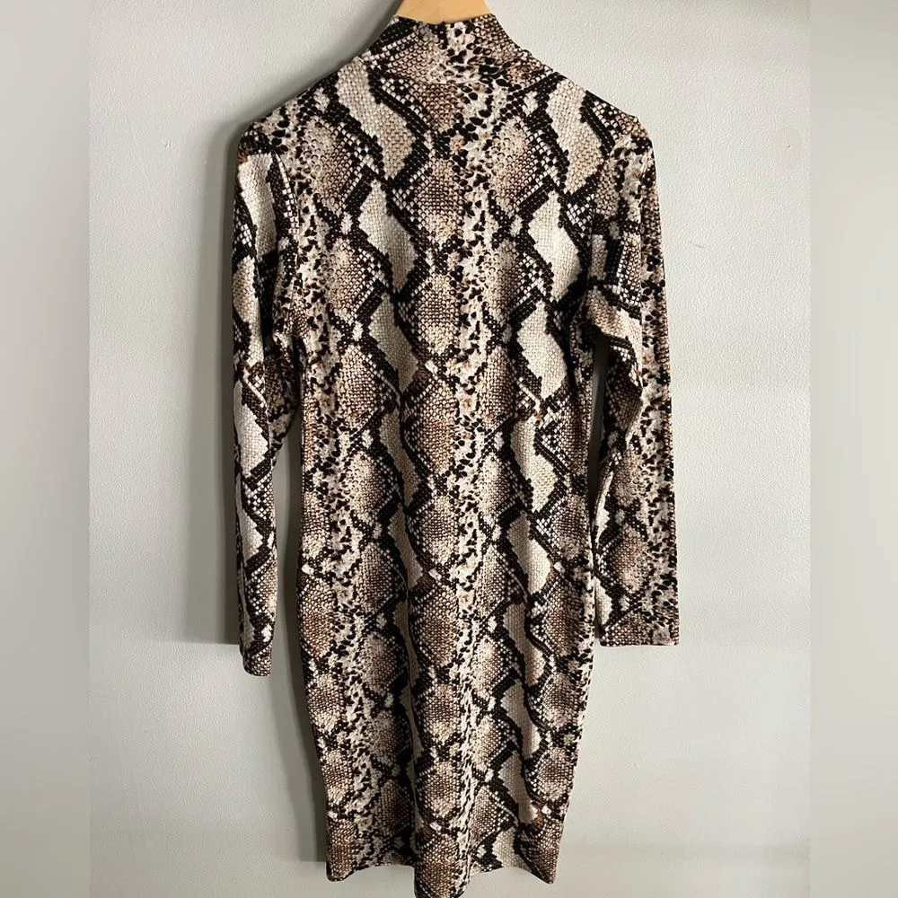 Leith Snakeskin Bodycon Midi Dress Turtleneck Long Sleeve Nordstrom M - Image 8