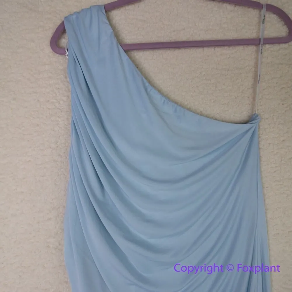 Eloquii Ruched One Shoulder Dress skyride blue ruched asymmetrical midi, size 16 - Image 4
