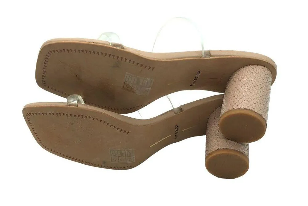 Dolce Vita Noles Sandals Heels Nude Crystal Chunky Round Heels Square Toe 9.5 Tan - Image 8