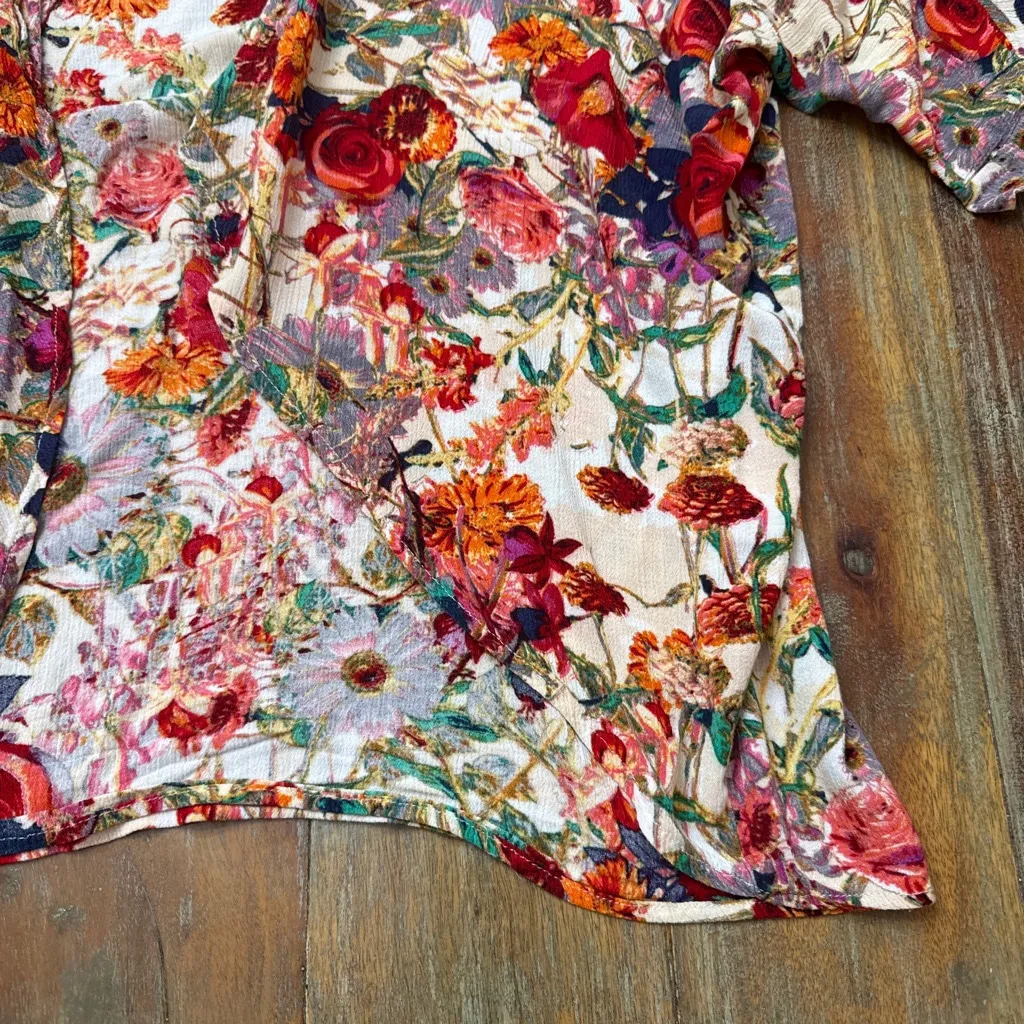 Women's TREND SHOP Floral Open Front Blouse Small White Red - Image 3