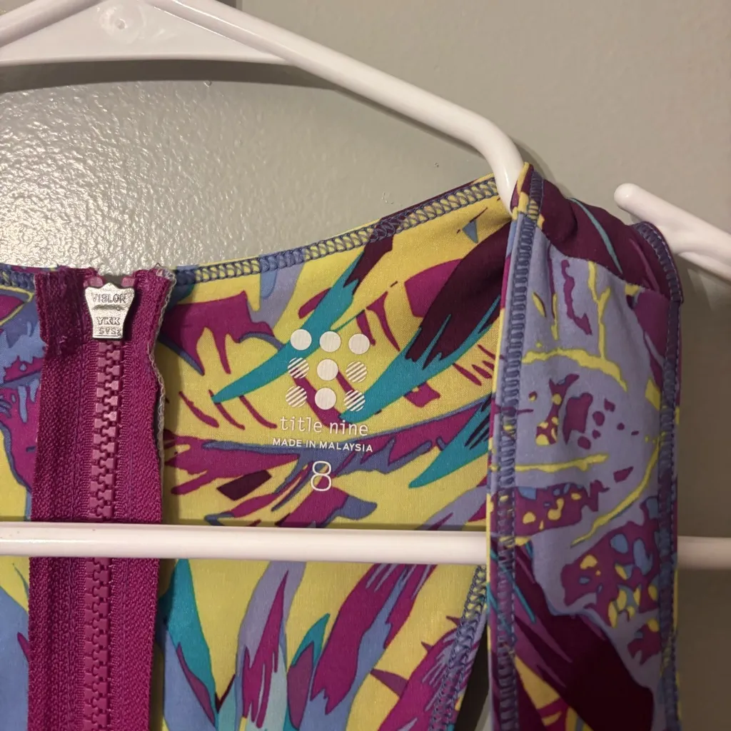 Title Nine Tennis Dress Women's 8 Purple Palm Tropical - Image 3