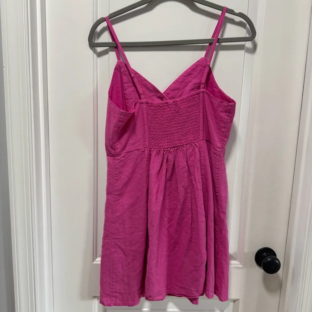 American Eagle Button Wrap Mini Dress NWT size Medium SHORT Linen Blend Hot Pink - Image 11