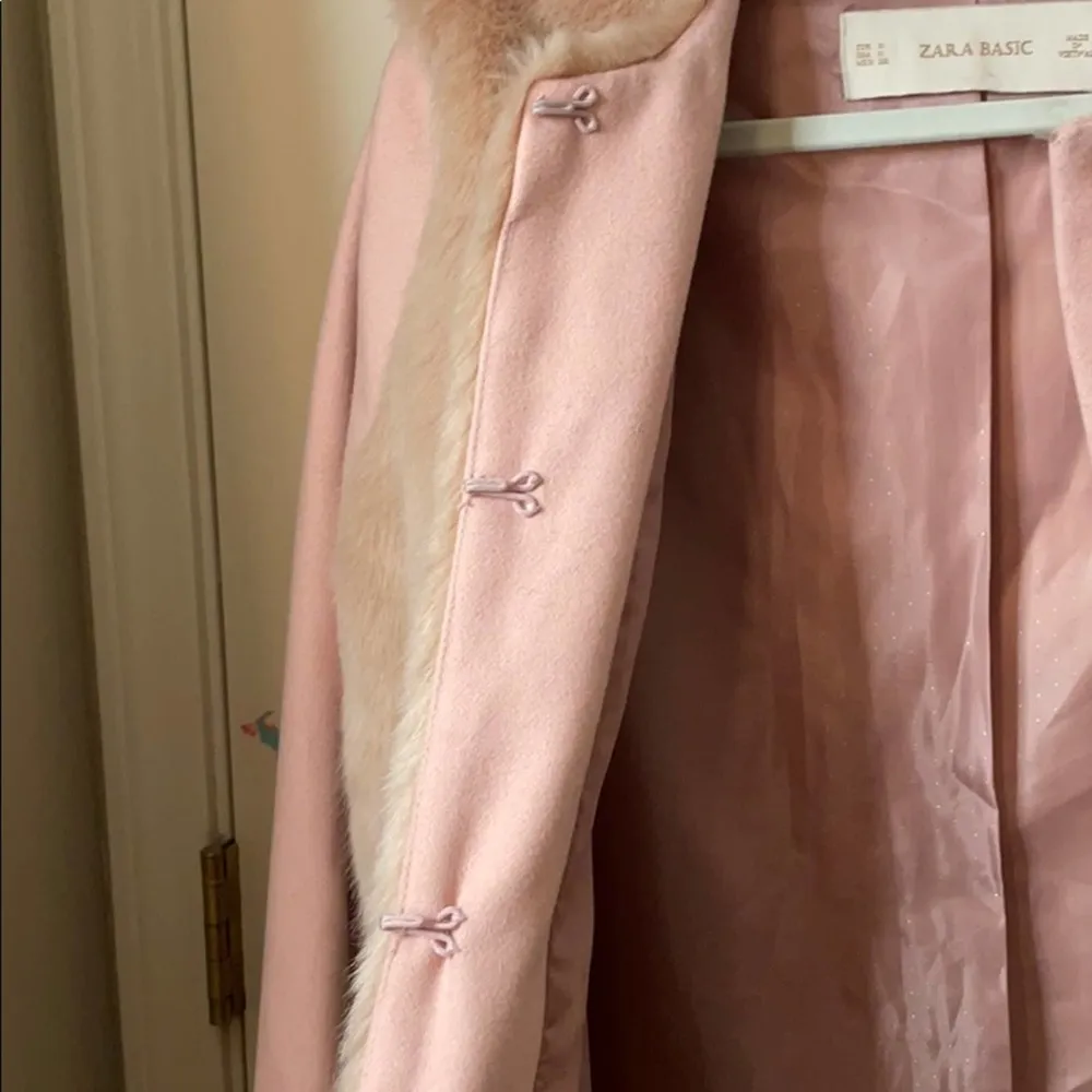 Zara pink wool peacoat faux fur S blogger fave Small - Image 10
