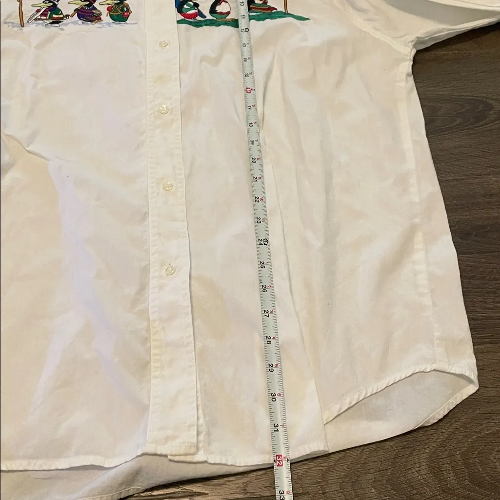 Vintage Campagnie Internationale Express Embroidered Penguin Button Down, Medium White - Image 7