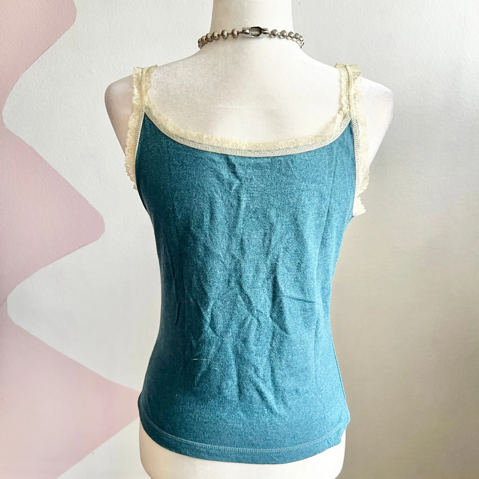 Nine & CO Weekend Blue Lace Trim Tank Sz‎ M Y2K Cottagecore Boho Romantic Casual Size M - Image 3