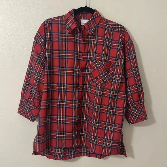 Tuckernuck Women’s Red Plaid Button Front Tunic Shirt XS Holiday Preppy - Image 6