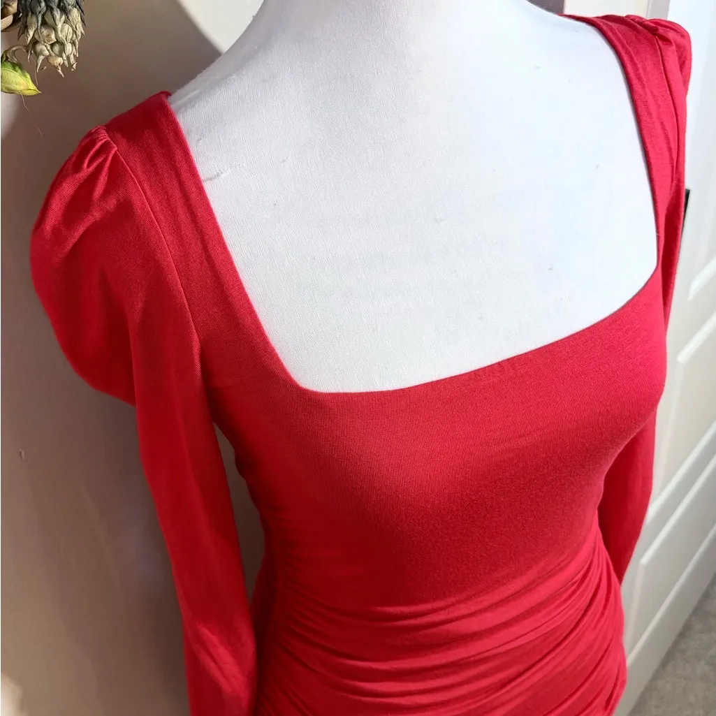 NWT Lovers + Friends Benae Square Neck Ruched Mini Dress Red – Size Small🧡 - Image 3