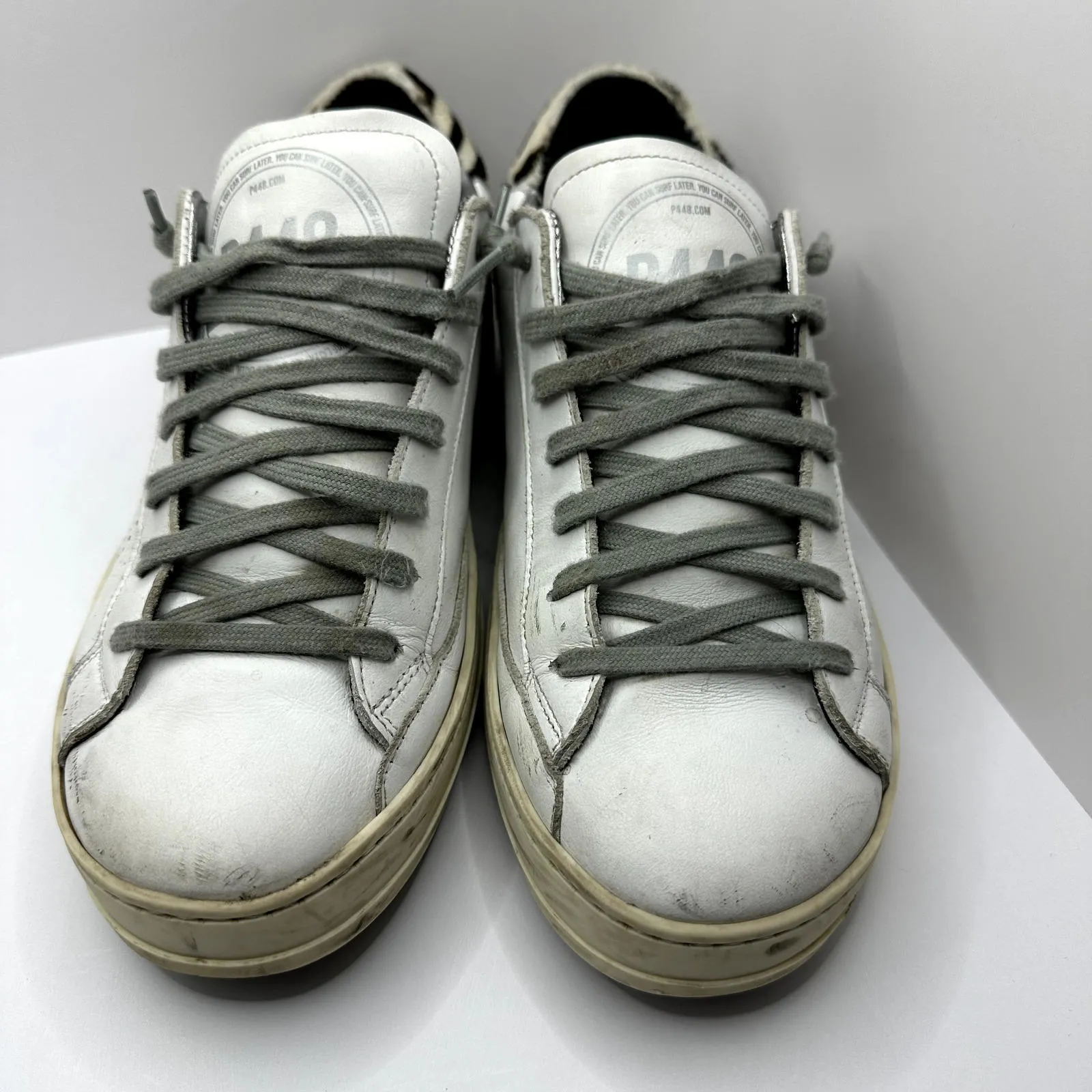 P448 Women's John Low Top White Zebra Leather Athletic Sneaker Shoe 41 US 10.5‎ - Image 2
