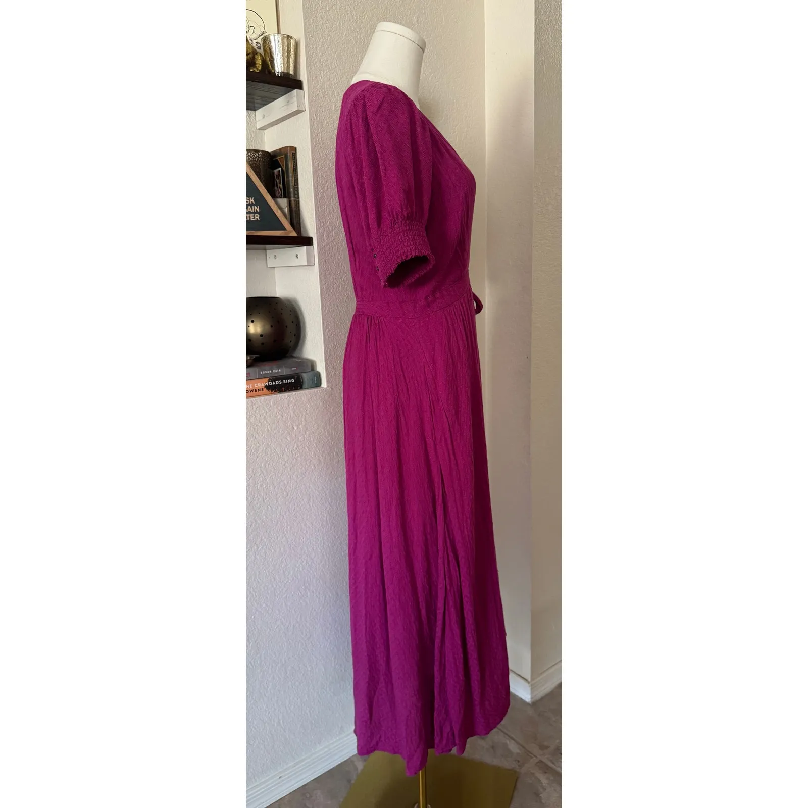 Maeve Anthropologie Breanna Faux Wrap Midi Dress in Raspberry Size 10 EUC Pink - Image 5