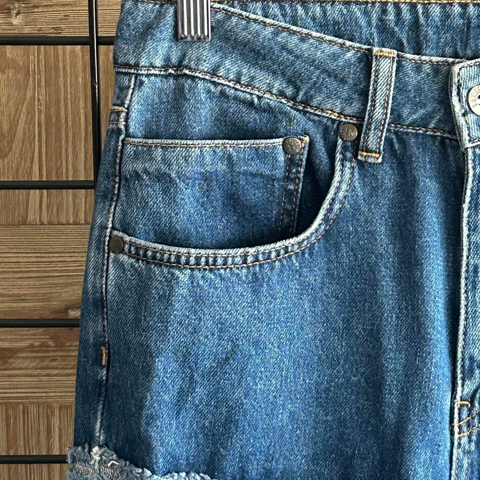 Ragged Jeans Size 28 Colorblock Straight Leg Frayed Denim Blue - Image 2