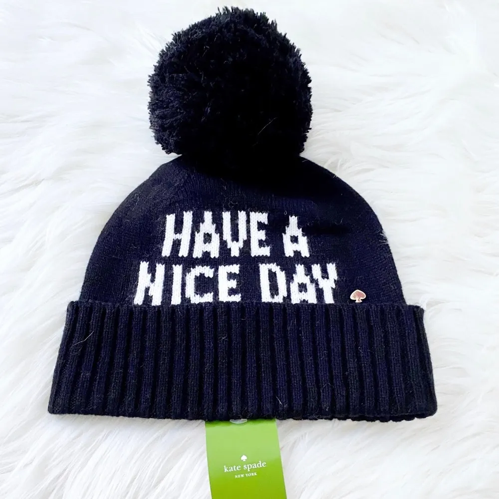 NWT Kate Spade Have A Nice Day Pom Pom Beanie - Image 3