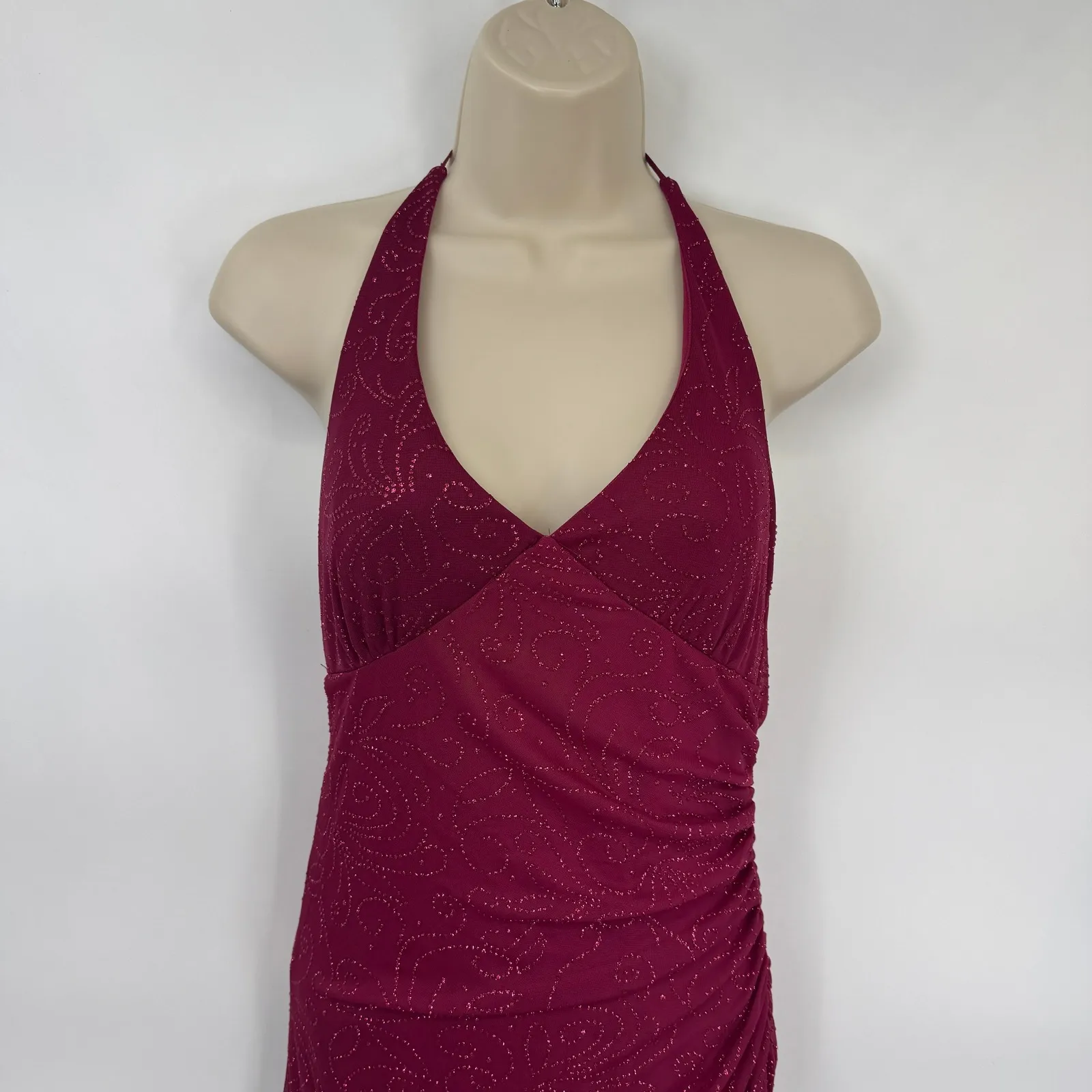 Vintage Y2K Jodi Kristopher Halter Maxi Dress Juniors Medium Pink Sparkle Fairy - Image 3