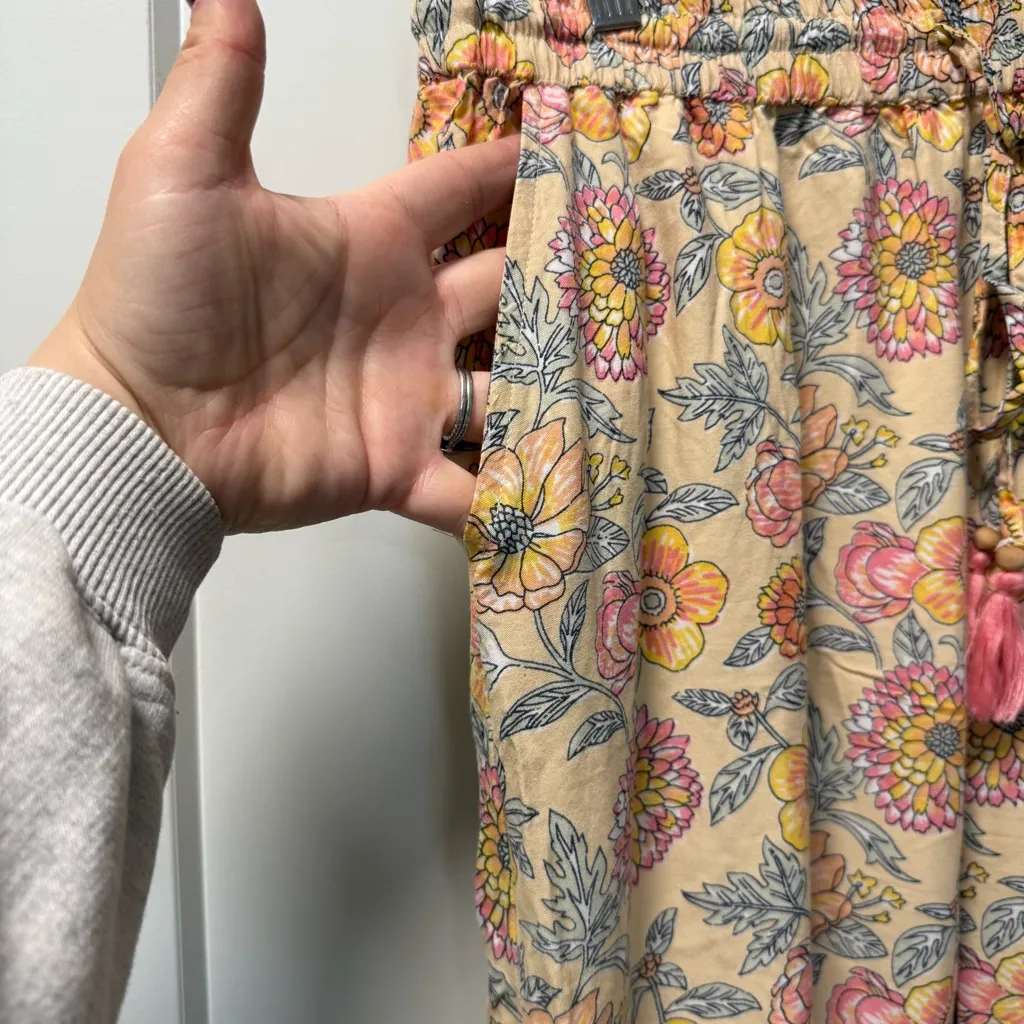 Cost‎ Plus World Market Floral Elastic Waistband Pajama Lounge Pants Rayon Boho Yellow Size L - Image 6