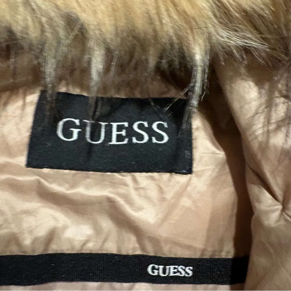 Guess Beige Puffer Jacket with Faux Fur Hood size M - Image 10