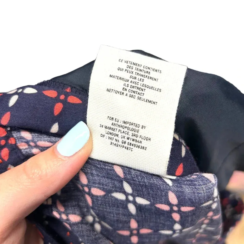 Anthropologie Cartonnier Pants Geometric‎ Print Wide Leg Rayon Navy Blue Size 4 - Image 11