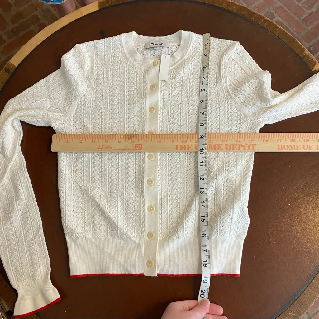 Madewell Cream Signature‎ Open-Knit Cardigan Ruffle Hem NWT Casual Lightweight - Image 7