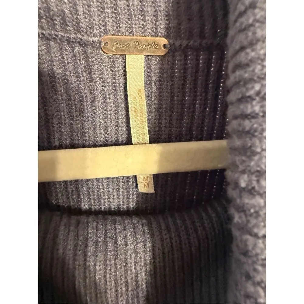 Free People Ottoman Slouchy Tunic Sweater Womens M Funnel Neck Ribbed Knit Slate - Image 3