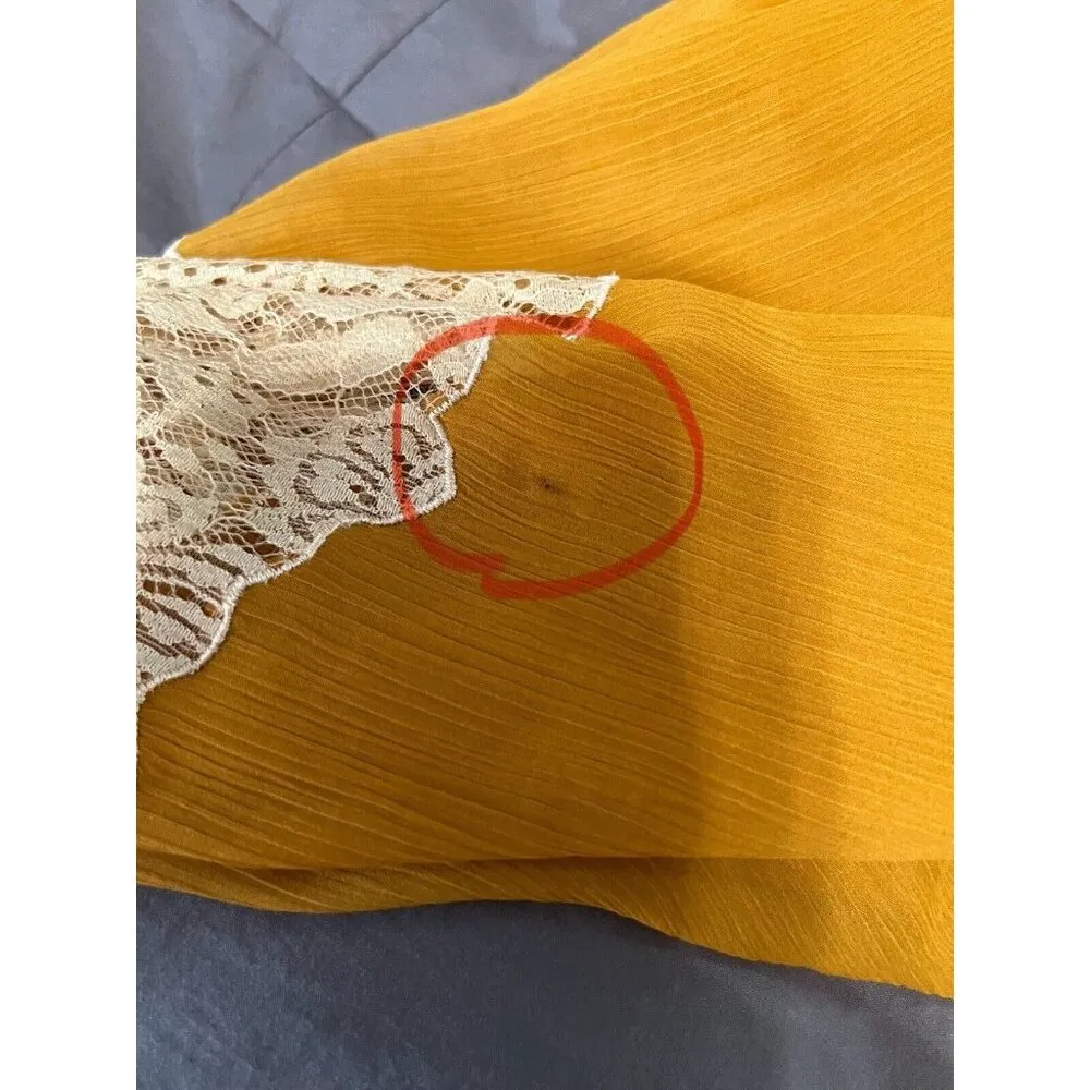 ASOS LACE INSERT SHIRRED WAIST SKATER MINI‎ DRESS IN MUSTARD-YELLOW LACE SIZE 12 - Image 11