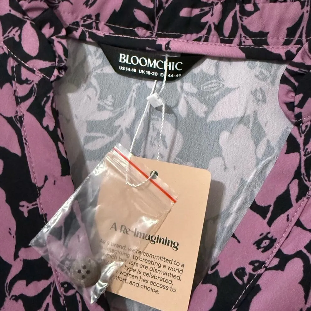 BLOOMCHIC women’s pullover faux button up blouse size 14-16 purple and black - Image 3