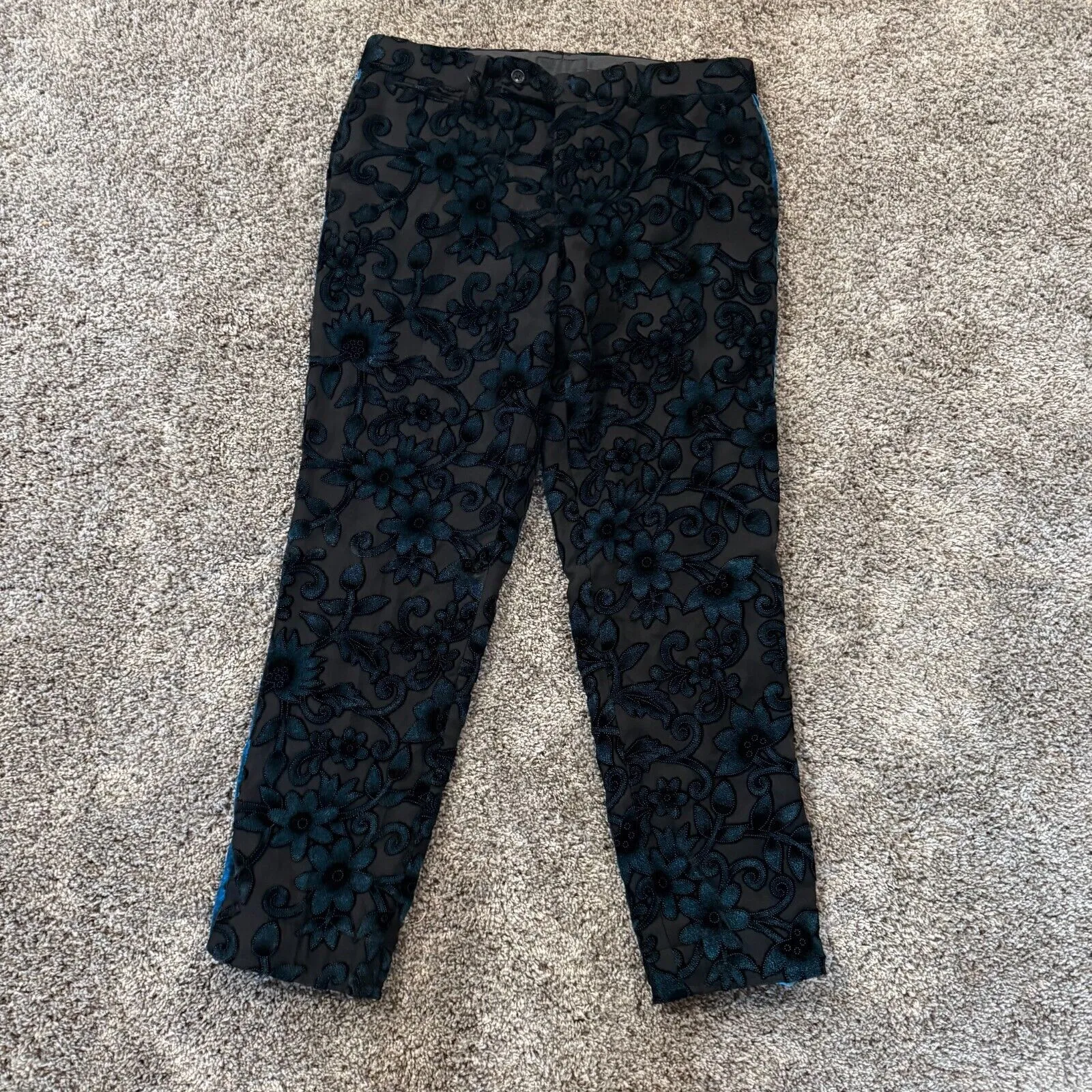 ASOS Black Floral Velvet Tapered Pants, Size W31 L30 - Elegant‎ Evening Wear - Image 4