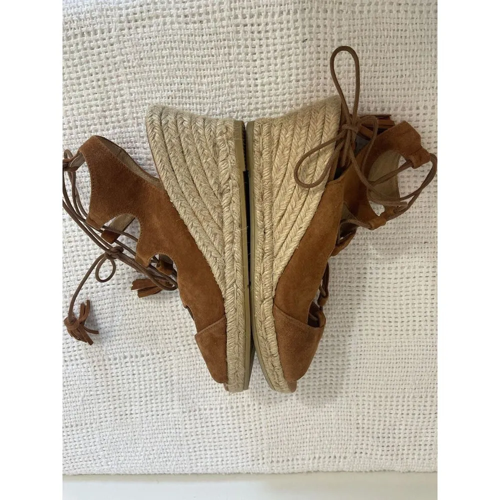 KANNA Ladies Suede Sandals‎ Wedges Espadrilles Lace Up Rust Size 40 US 7.5 Spain - Image 5