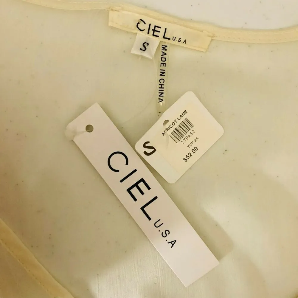 Ciel Womens Top Blouse Sheer Lace Oversized Tiered Button Front Ivory V Neck S - Image 3