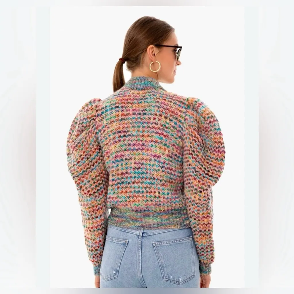 NWT Ulla Johnson Fiora Wool Puff Sleeve Kid Mohair Rainbow Cardigan Size Small - Image 11