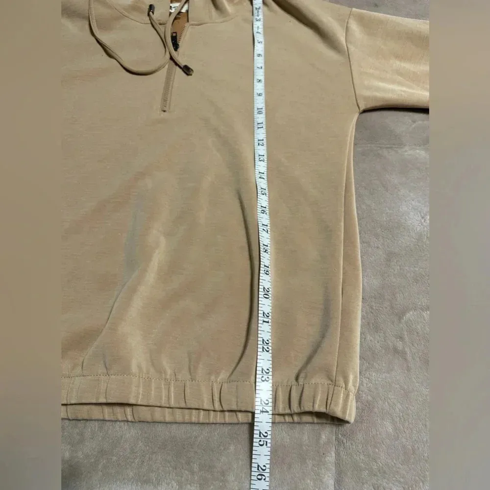 Cable & Gauge Sport Pullover Hoodie Size XS Soft Tan Studio Women Quarter Zip - Image 5
