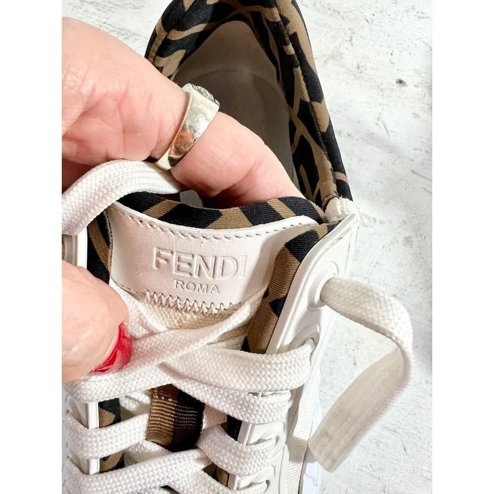 Fendi Force Canvas FF Monogram Trim low Top Platform Sneakers White Women's 36.5 - Image 12
