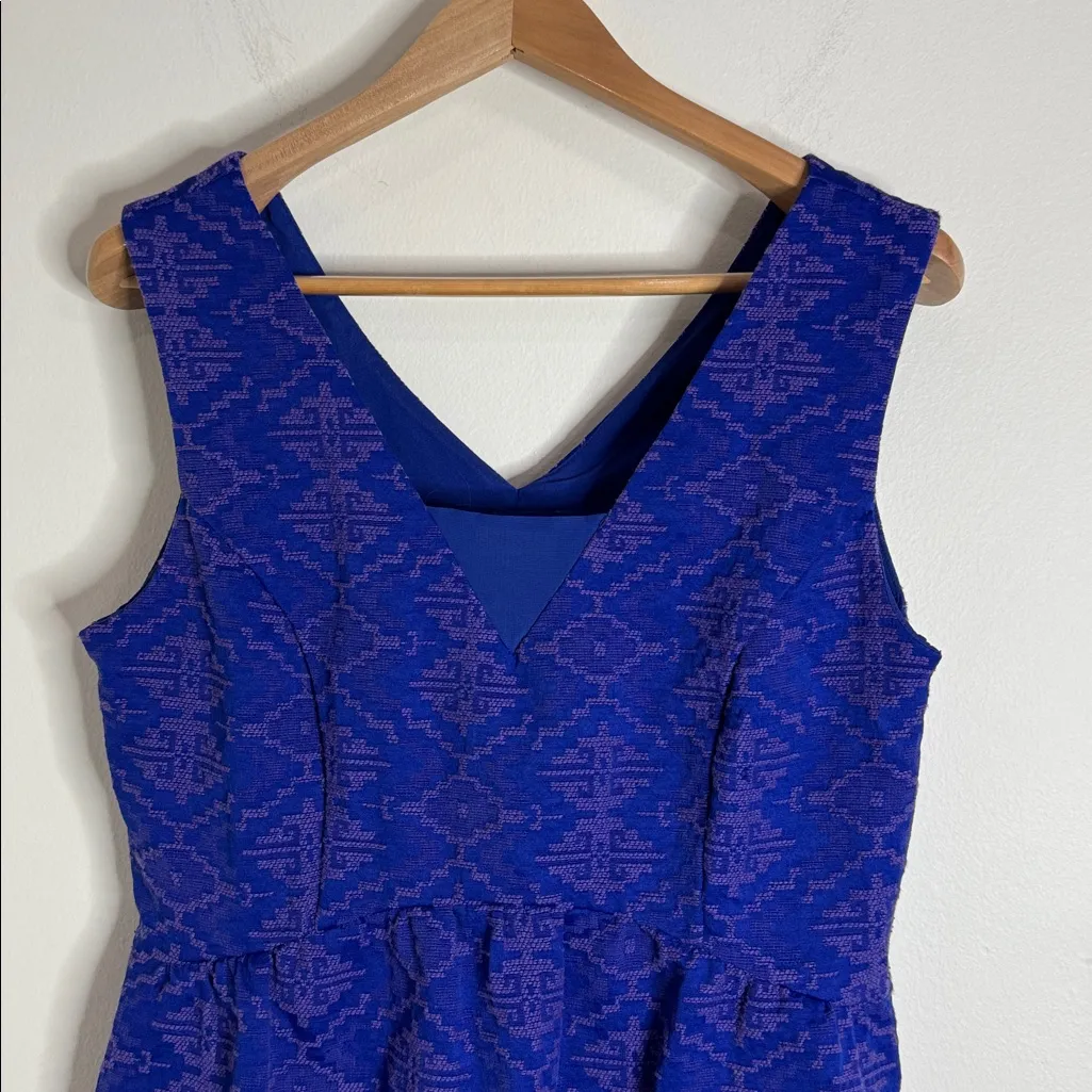 Maeve Anthropologie Averie Royal Blue Aztec Fit And Flare Brocade Dress Size 14 - Image 4