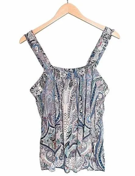 NWT Catherine Malandrino Square Neck Ruffle Strap Tank Blue Paisley Size XL NEW - Image 4