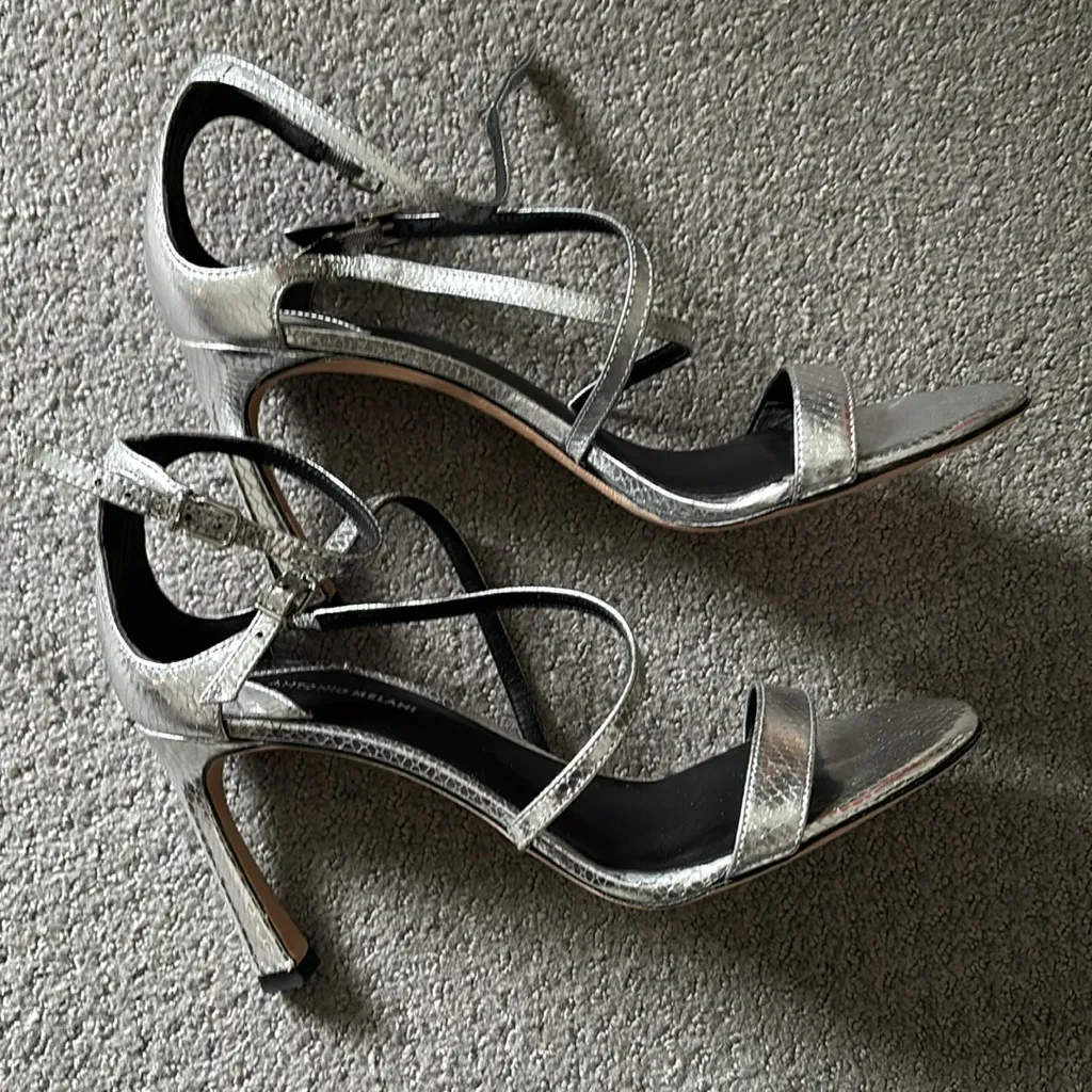 Antonio Melani Hadley Strappy Metallic Leather Sandals Silver Size US 9 … - Image 2