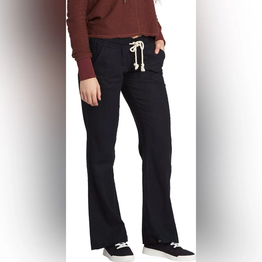 Roxy Oceanside Linen Blend Flare Beach Pants in Black Small - Image 5
