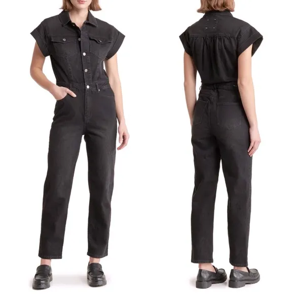 Habitual Denim Short Sleeve Jumpsuit Overalls Black/Gray Size 4 NEW - Image 2