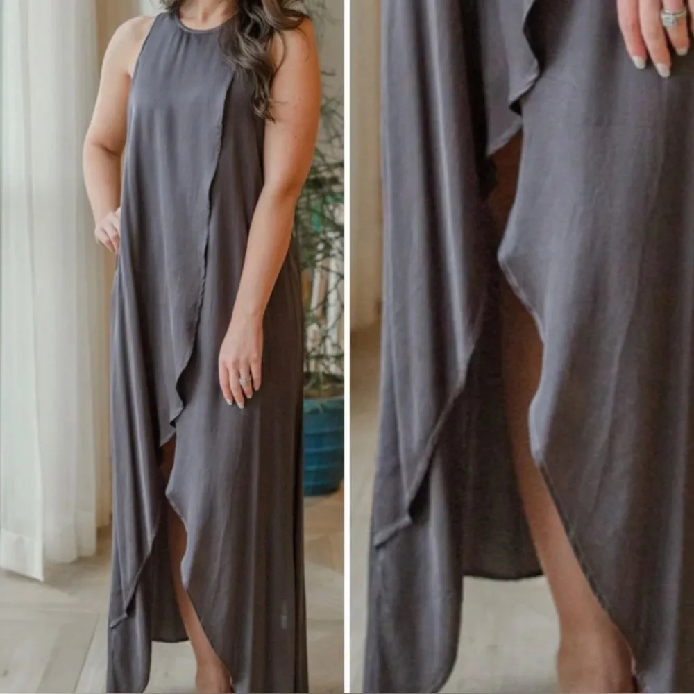 STARKx Women's Gray Tulip Midi Dress Sleeveless Asymmetrical Hi - Image 2