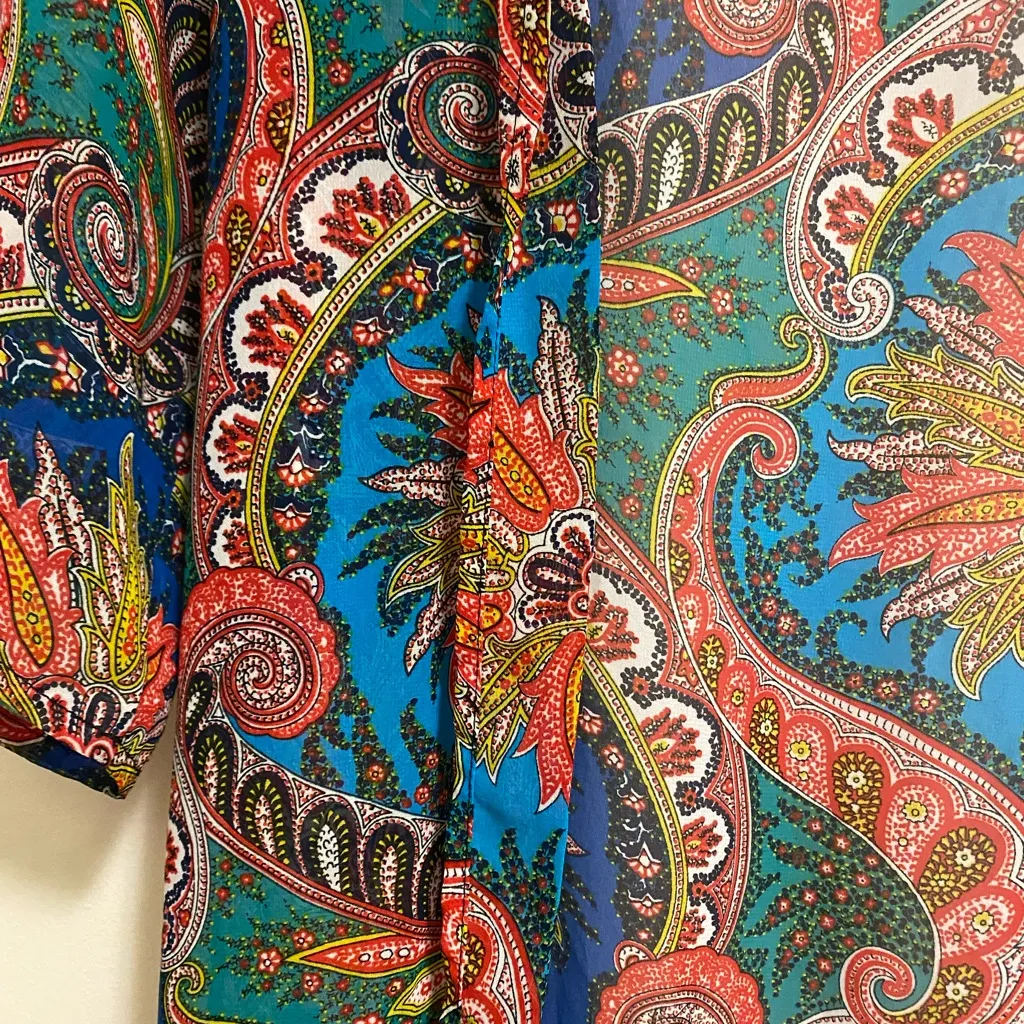 See You Monday Womens Sheer Cardigan XS Fringe Bottom Paisley Boho Multicolor - Image 5